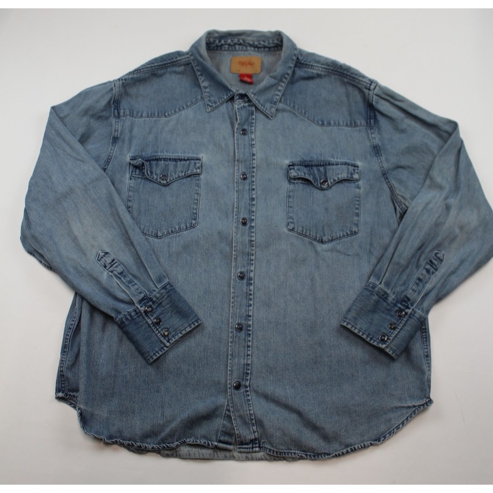 Mossimo Shirt Men's XL Blue Denim Black Pearl Snap Western Cowboy Rodeo Work